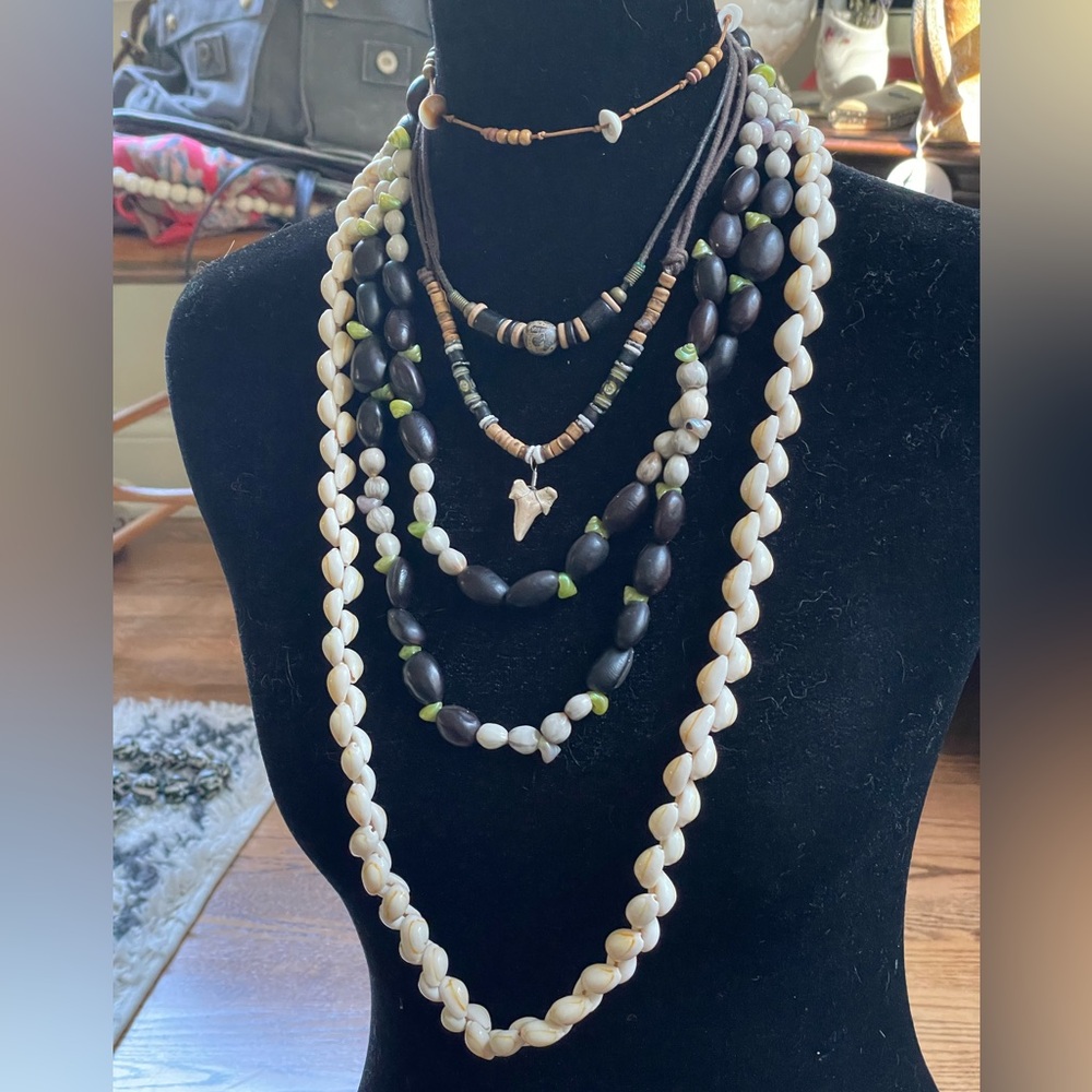 Bohemian Multi-Layered Shell and Bead Necklace Stack Jewelry Bundle Earrings